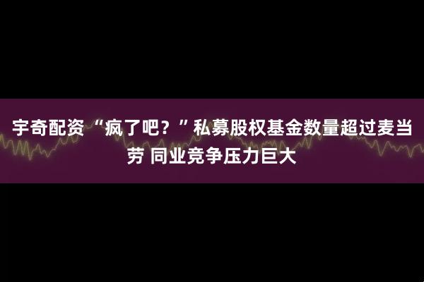 宇奇配资 “疯了吧？”私募股权基金数量超过麦当劳 同业竞争压力巨大